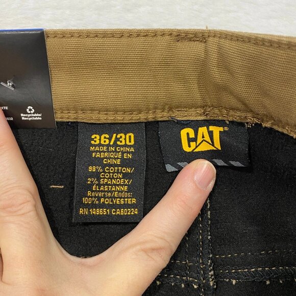 CAT Caterpillar Work Pants Mens 36 x 30 Brown Canvas Fleece Lined Insulated - Picture 6 of 12